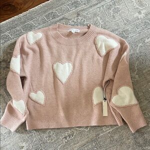 Charming Heart Patterned Sweater in Pink and White